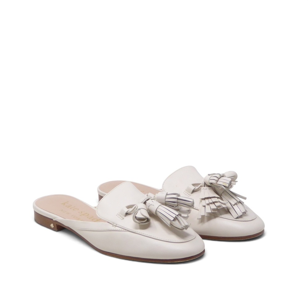 Kate Spade Cadenza Women Mules Cream Bone Tassel Slip On Pointed Toe 7.5B